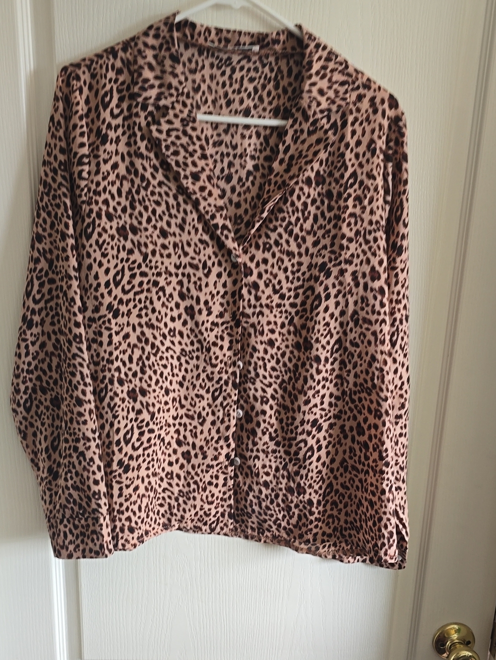 Women’s Pink Leopard Print Button-Down Shirt
